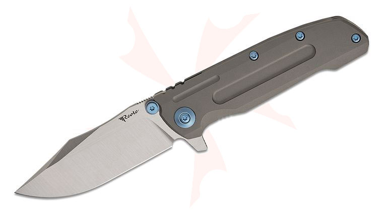 Reate Knives D9-V2 Frame Lock Flipper Knife 3.6 inch CPM-154 Belt Satin Harpoon Blade, Dark Bead Blasted Titanium Handles