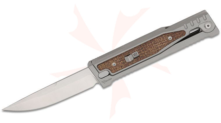 Reate Knives EXO-OG Gravity Knife 3.74 inch Elmax Two-Tone Drop Point Blade, Bead Blasted Machined Titanium Handles with Burlap Micarta Inlays (OG EXO)