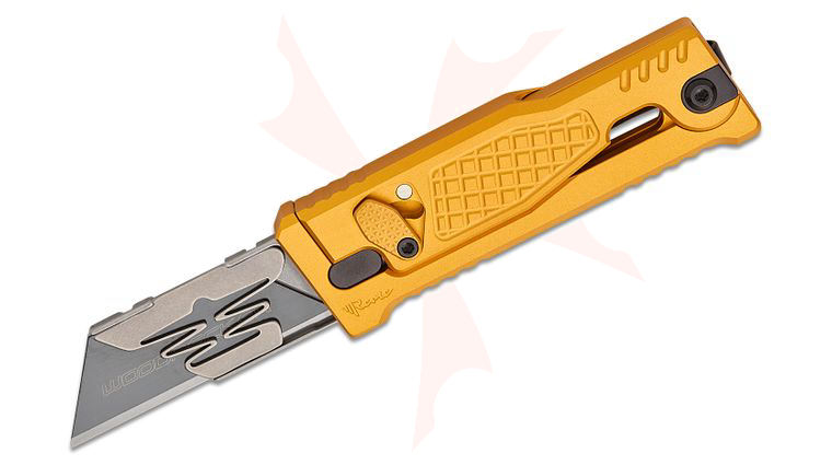 Reate Knives EXO-U Utility Gravity Knife 2.28 inch Replaceable Razor Blade, Gold Diamond Pattern Aluminum Handles