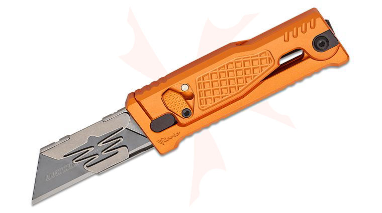 Reate Knives EXO-U Utility Gravity Knife 2.28 inch Replaceable Razor Blade, Orange Diamond Pattern Aluminum Handles