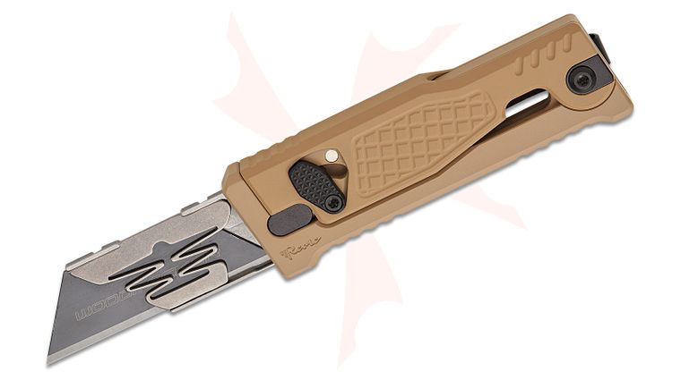 Reate Knives EXO-U Utility Gravity Knife 2.28 inch Replaceable Razor Blade, Tan Diamond Pattern Aluminum Handles
