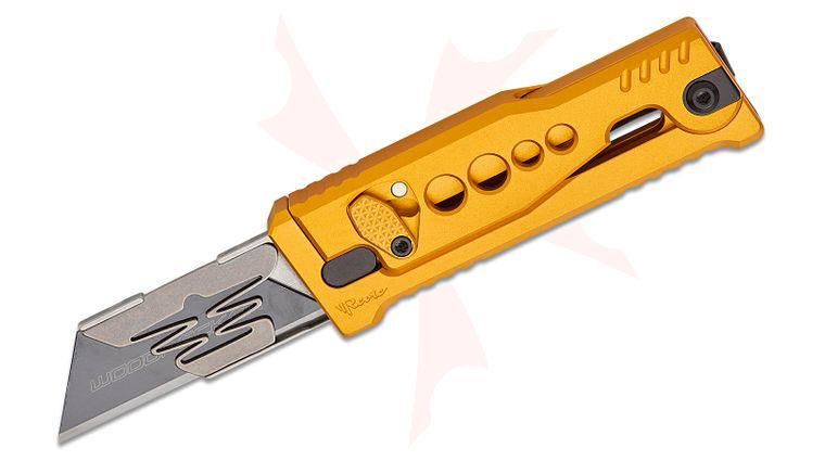 Reate Knives EXO-U Utility Gravity Knife 2.28 inch Replaceable Razor Blade, Gold Speed Holes Aluminum Handles