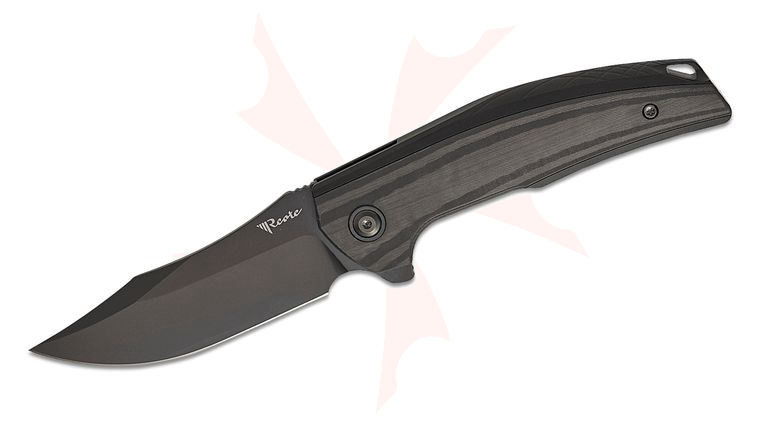Reate Knives Jack Jr Inset Frame Lock Flipper Knife 3.4 inch CPM-S30V Black DLC Harpoon Blade, Integral Black Aluminum Handle with Carbon Fiber Scales, Black Accents