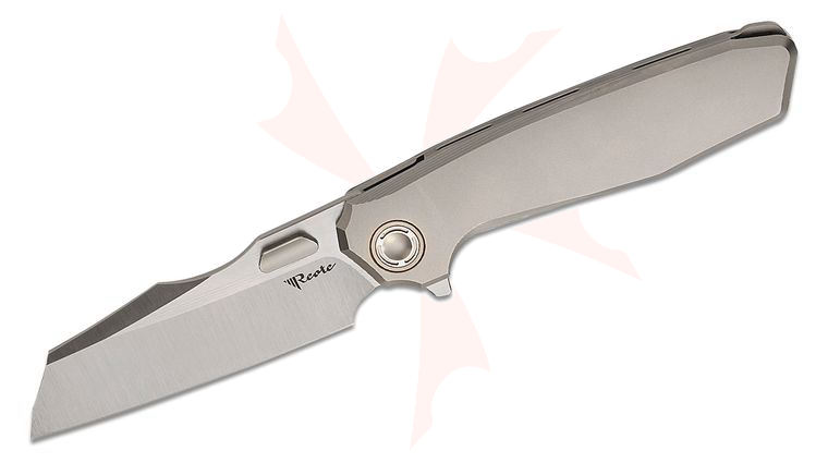 Reate Knives Mantis Inset Liner Lock Flipper Knife 3.6 inch Elmax Belt Satin Sheepsfoot Blade, Bead Blasted Titanium Handles