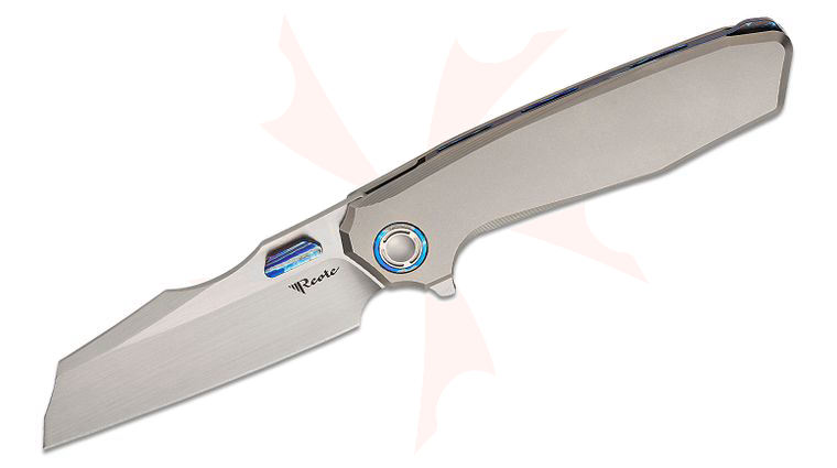 Reate Knives Mantis Inset Liner Lock Flipper Knife 3.6 inch Elmax Hand Rubbed Satin Sheepsfoot Blade, Bead Blasted Titanium Handles, Zircuti Accents