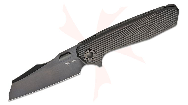 Reate Knives Mantis Inset Liner Lock Flipper Knife 3.6 inch Elmax Black DLC Sheepsfoot Blade, Black DLC Titanium Handles with Milled Pattern