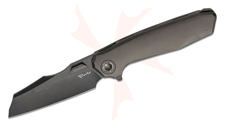 Reate Knives Mantis Inset Liner Lock Flipper Knife 3.6 inch Elmax Black DLC Sheepsfoot Blade, Black DLC Titanium Handles