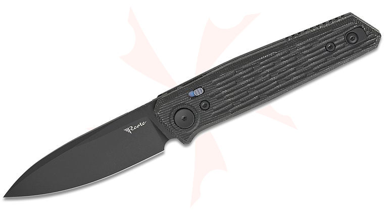 Reate Knives PL-6 Pivot Lock Front Flipper Knife 3.5 inch Nitro-V Black PVD Drop Point Blade, Machined Black Micarta Handles, Reversible Clip