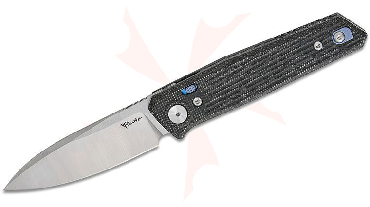 Reate Knives PL-6 Pivot Lock Front Flipper Knife 3.5 inch Nitro-V Belt Satin Drop Point Blade, Machined Black Micarta Handles, Reversible Clip