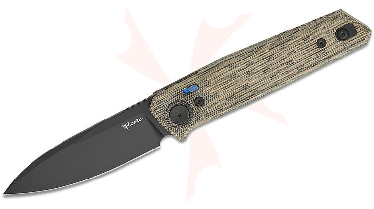 Reate Knives PL-6 Pivot Lock Front Flipper Knife 3.5 inch Nitro-V Black PVD Drop Point Blade, Machined Green/Black Micarta Handles, Reversible Clip