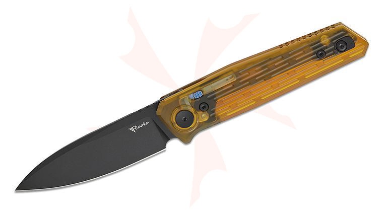 Reate Knives PL-6 Pivot Lock Front Flipper Knife 3.5 inch Nitro-V Black PVD Drop Point Blade, Machined Ultem Handles, Reversible Clip
