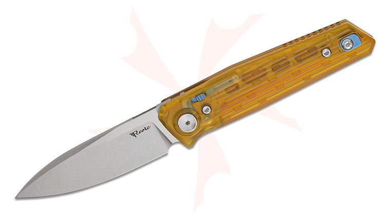 Reate Knives PL-6 Pivot Lock Front Flipper Knife 3.5 inch Nitro-V Stonewashed Drop Point Blade, Machined Ultem Handles, Reversible Clip