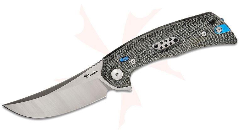 Reate Knives PL-7 Pivot Lock Flipper Knife 3.5 inch Nitro-V Belt Satin Trailing Point Blade, Machined Black Micarta Handles, Reversible Titanium Clip