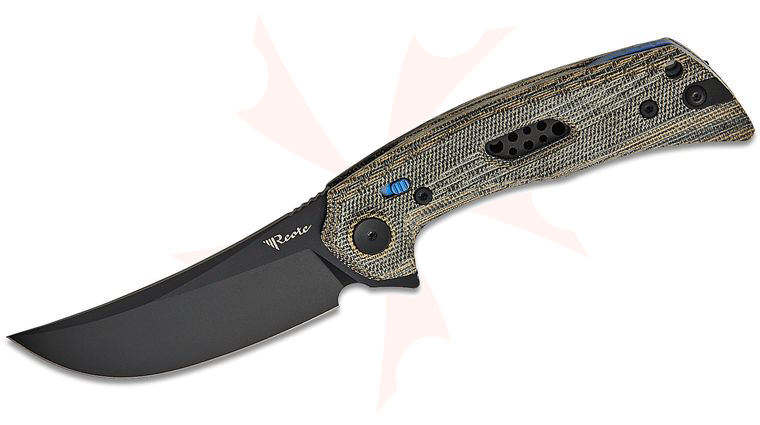 Reate Knives PL-7 Pivot Lock Flipper Knife 3.5 inch Nitro-V Black PVD Trailing Point Blade, Machined Green/Black Micarta Handles, Reversible Titanium Clip