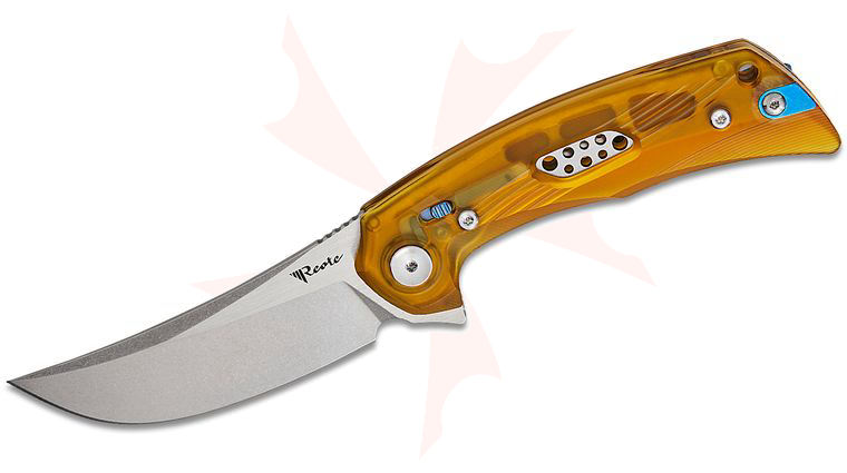Reate Knives PL-7 Pivot Lock Flipper Knife 3.5 inch Nitro-V Belt Satin Trailing Point Blade, Machined Ultem Handles, Reversible Titanium Clip