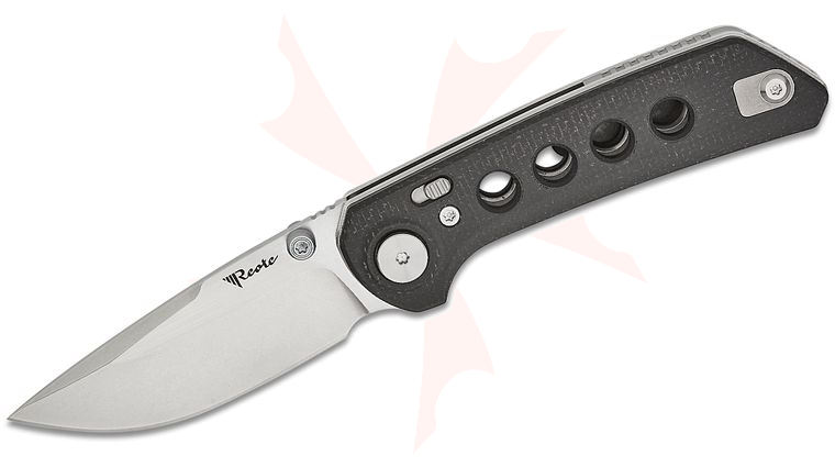 Reate Knives Alvin Lee PL-XT Pivot Lock Folding Knife 3 inch Nitro-V Stonewashed Drop Point Blade, Contoured Milled Black Micarta Handles with Black G10 Inlays