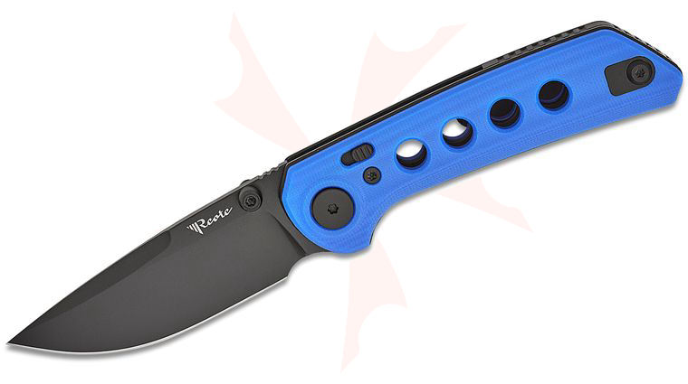 Reate Knives Alvin Lee PL-XT Pivot Lock Folding Knife 3 inch Nitro-V Black PVD Drop Point Blade, Contoured Milled Blue G10 Handles