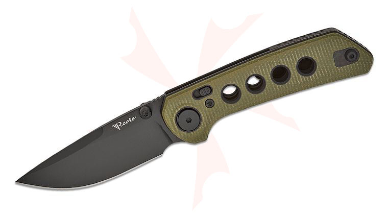 Reate Knives Alvin Lee PL-XT Pivot Lock Folding Knife 3 inch Nitro-V Black PVD Drop Point Blade, Contoured Milled Green Micarta Handles with Black G10 Inlays