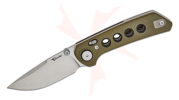 Reate Knives Alvin Lee PL-XT Pivot Lock Folding Knife 3 inch Nitro-V Stonewashed Drop Point Blade, Contoured Milled Green Micarta Handles with Black G10 Inlays