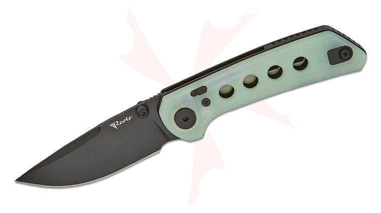 Reate Knives Alvin Lee PL-XT Pivot Lock Folding Knife 3 inch Nitro-V Black PVD Drop Point Blade, Contoured Milled Jade (Natural) G10 Handles