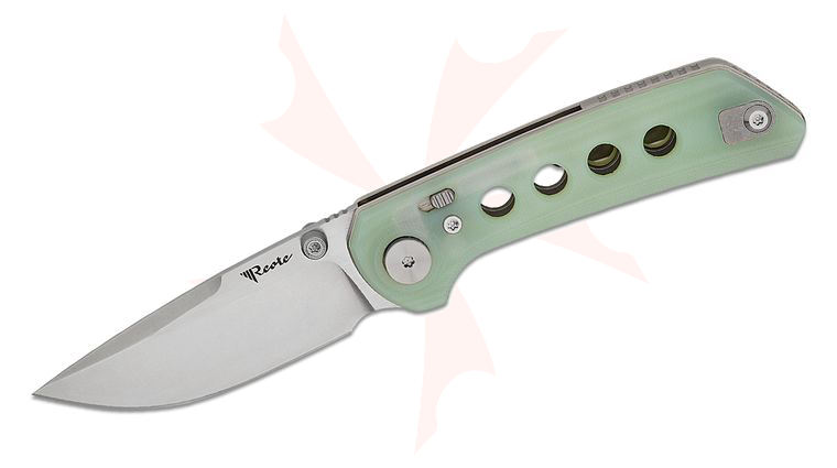 Reate Knives Alvin Lee PL-XT Pivot Lock Folding Knife 3 inch Nitro-V Stonewashed Drop Point Blade, Contoured Milled Jade (Natural) G10 Handles