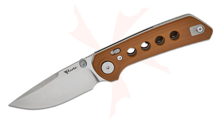 Reate Knives Alvin Lee PL-XT Pivot Lock Folding Knife 3 inch Nitro-V Stonewashed Drop Point Blade, Contoured Milled Tan G10 Handles
