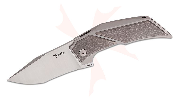 Reate Knives Tashi Bharucha T3500 Flipper Knife 3.5 inch M390 Belt Satin Recurve Tanto Blade, Titanium Handles with Textured Titanium Inlays