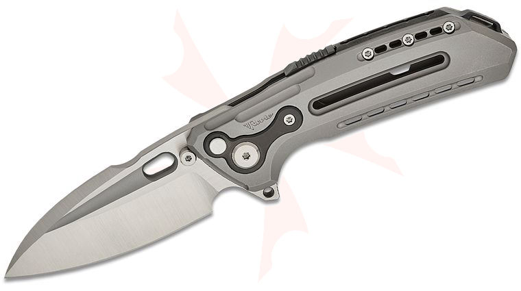 Reate Knives Alvin Lee T6000 Button Frame Lock Flipper Knife 3.1 inch M390 Belt Satin Drop Point Blade, Bead Blasted Machined Titanium Handles, Zirconium Spacer