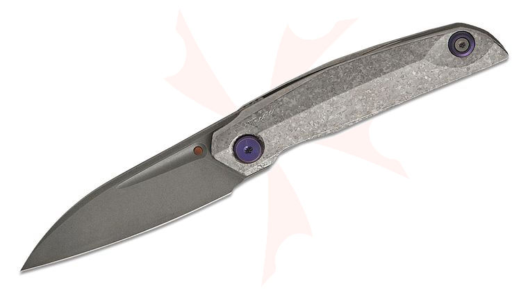 Reate Knives VULPEX Knives VK-ANUB Frame Lock Front Flipper Knife 3.375 inch Elmax Darkwashed Drop Point Blade, Crystallized Gray Titanium Handles, Darkwashed Titanium Accents
