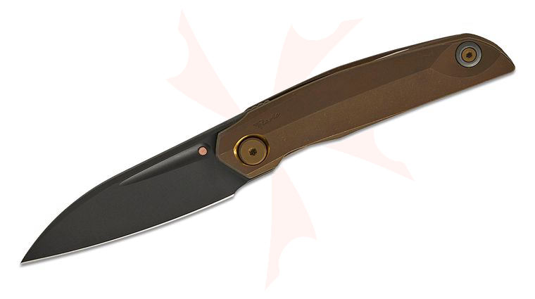 Reate Knives VULPEX Knives VK-ANUB Frame Lock Front Flipper Knife 3.375 inch Elmax Black DLC Drop Point Blade, Dark Bronze Titanium Handles, Black DLC Titanium Accents