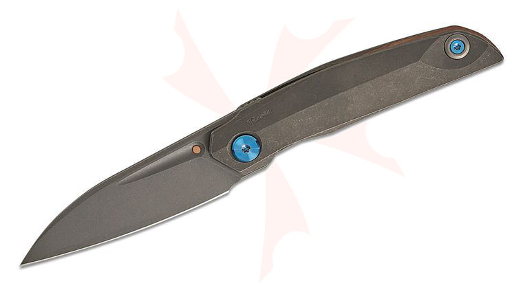 Reate Knives VULPEX Knives VK-ANUB Frame Lock Front Flipper Knife 3.375 inch Elmax Darkwashed Drop Point Blade and Titanium Handles, Dark Bead Blast Titanium Accents