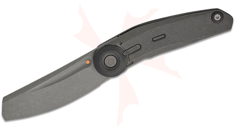 Reate Knives VULPEX Knives VK-CLU Liner Lock Front Flipper Knife 3.25 inch Elmax Darkwashed Modified Sheepsfoot Blade and Titanium Handles, Bead Blasted Zirconium Accents