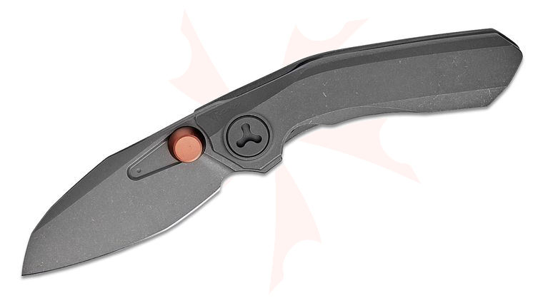 Reate Knives VULPEX Knives VK-FROK Frame Lock Flipper Knife 3.2 inch Elmax Dark Stonewashed Modified Sheepsfoot Blade, Dark Stonewashed Titanium Handles, Gray PVD Titanium Accents