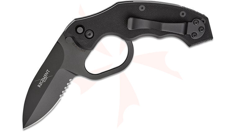 Regiment Blades Auto Lock Flipper Knife 3 inch Black Ti Nitride Spear Point Combo Blade, Black G10 Handles, Reversible Pocket Clip (Not an Automatic)