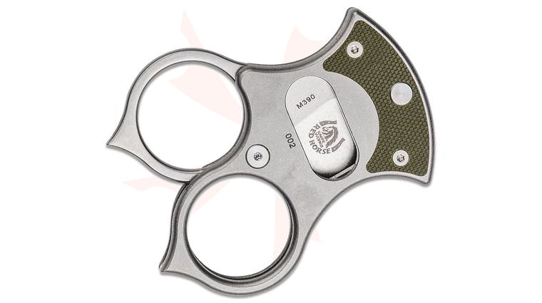 Red Horse Knife Works Condor Cigar Cutter, M390 Stainless Steel Guillotine Blade, Titanium Handles with OD Green G10 Inlays