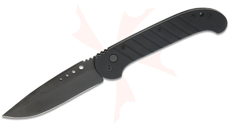 Reese Weiland Custom Knives Sea Snake Prototype AUTO Folding Knife 5.375 inch Nitro-V Black DLC Drop Point Blade, Machined Black Aluminum Handles