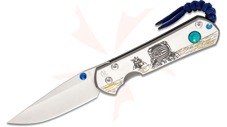 Chris Reeve Large Sebenza 21 Lunar Landing CGG Folding Knife 3.625 inch S35VN Stonewashed Blade, Milled Titanium Handles - KnifeCenter Exclusive DISCONTINUED VERSION, LIMITED AVAILABILITY
