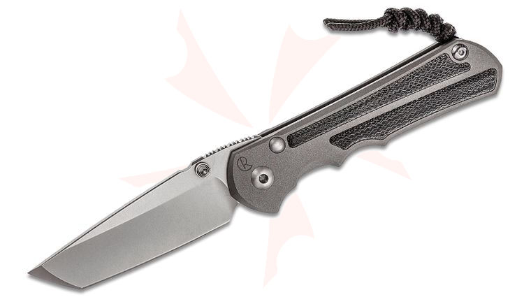 Chris Reeve Large Inkosi Tanto Folding Knife 3.6 inch CPM-MagnaCut Stonewashed Blade, Double Silver Lugs, Titanium Handles with Black Canvas Micarta Inlays