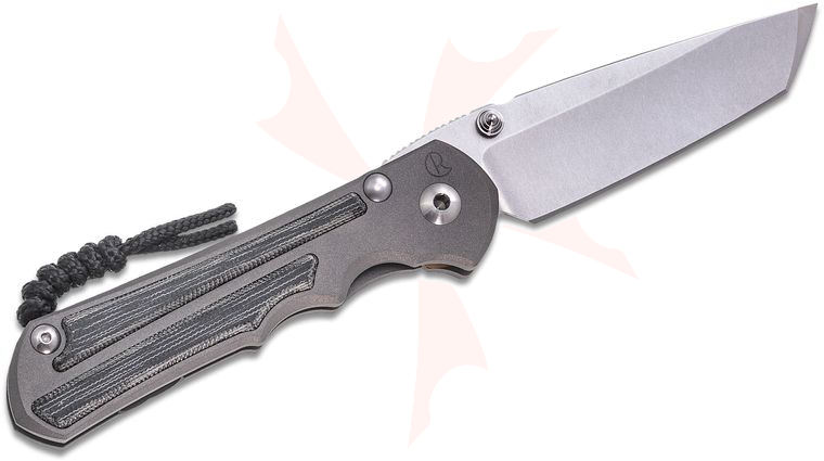 Chris Reeve Left Handed Large Inkosi Tanto Folding Knife 3.6 inch CPM-MagnaCut Stonewashed Blade, Double Silver Lugs, Titanium Handles with Black Canvas Micarta Inlays