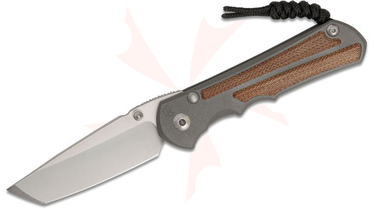 Chris Reeve Large Inkosi Tanto Folding Knife 3.6 inch CPM-MagnaCut Stonewashed Blade, Double Silver Lugs, Titanium Handles with Natural Canvas Micarta Inlays