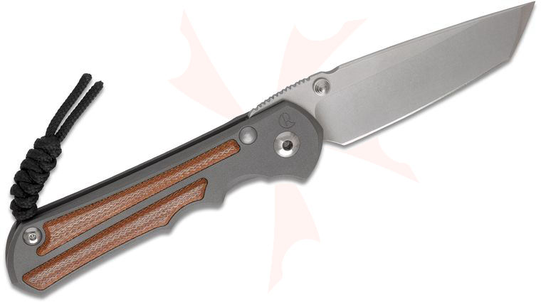 Chris Reeve Left Handed Large Inkosi Tanto Folding Knife 3.6 inch CPM-MagnaCut Stonewashed Blade, Double Silver Lugs, Titanium Handles with Natural Canvas Micarta Inlays