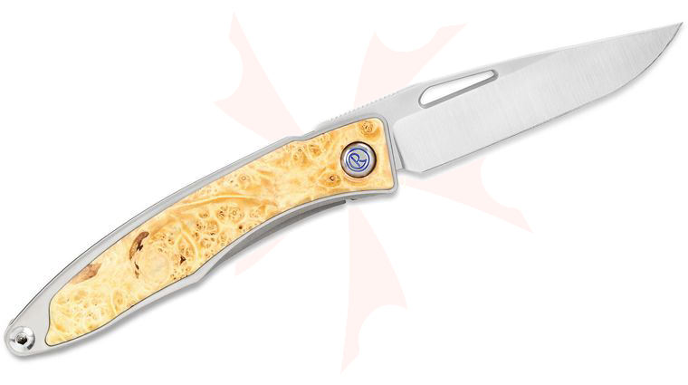 Chris Reeve 2021 Left Handed Mnandi Folding Knife 2.74 inch CPM-MagnaCut Polished Blade, Titanium Handles with Box Elder Burl Inlays