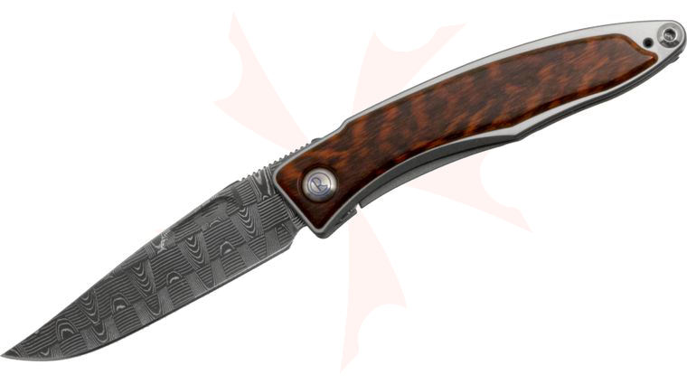 Chris Reeve Mnandi Folding 2.75 inch Basketweave Damascus Blade, Titanium Handles with Snakewood Inlays
