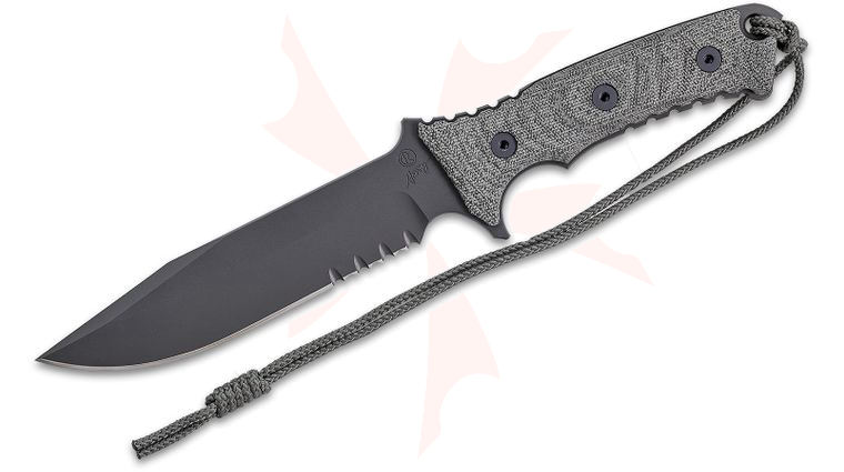 Chris Reeve Pacific Combat Knife Fixed 6 inch CPM-MagnaCut Black Combo Blade, Black Canvas Micarta Handles, Camo Nylon Sheath