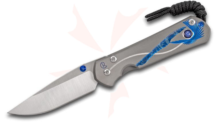 Chris Reeve Small Sebenza 21 Unique Graphic Folding Knife 2.94 inch S35VN Blade, CGG Titanium Handles with Blue Star Sapphire Cabochon Inlay DISCONTINUED VERSION, LIMITED AVAILABILITY