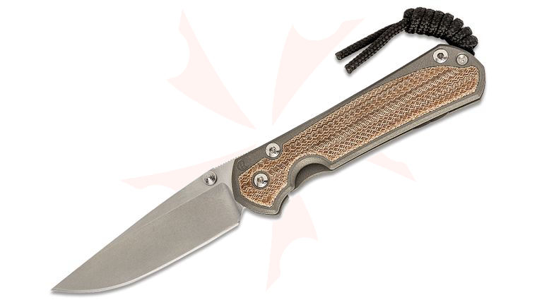 Chris Reeve Small Sebenza 31 Folding Knife 2.99 inch CPM-MagnaCut Stonewashed Blade, Sandblasted Titanium Handles with Natural Canvas Micarta Inlays