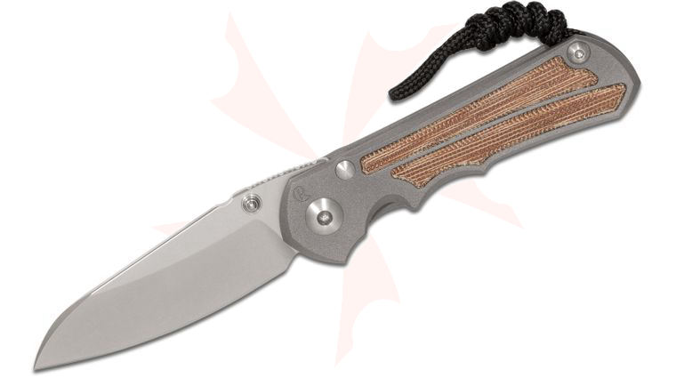 Chris Reeve Small Inkosi Frame Lock Folding Knife 2.8 inch CPM-MagnaCut Stonewashed Insingo Blade, Double Silver Lugs, Titanium Handles with Natural Canvas Micarta Inlays