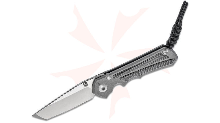 Chris Reeve Small Inkosi Frame Lock Folding Knife 2.8 inch CPM-MagnaCut Stonewashed Tanto Blade, Double Silver Lugs, Titanium Handles with Black Canvas Micarta Inlays