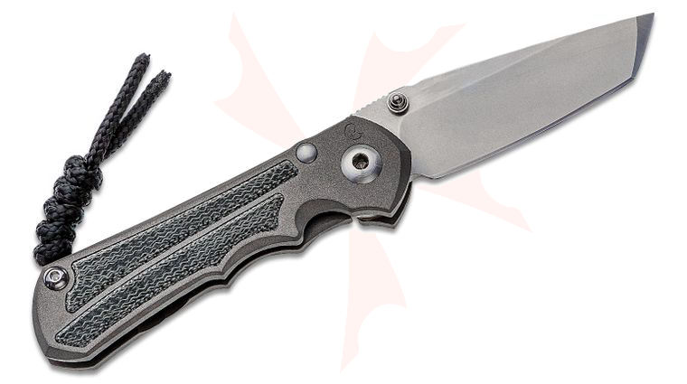 Chris Reeve Left Handed Small Inkosi Frame Lock Folding Knife 2.8 inch CPM-MagnaCut Stonewashed Tanto Blade, Double Silver Lugs, Titanium Handles with Black Canvas Micarta Inlays