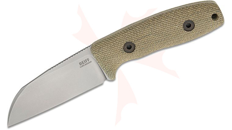 Reiff Knives Circadian EDC Fixed Blade Knife 3.28 inch CPM-MagnaCut Stonewashed Sheepsfoot Blade, OD Green Canvas Micarta Handles, Ambidextrous Universal Kydex Sheath